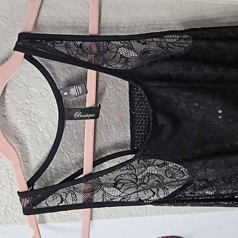 Lace and sequined tank top
